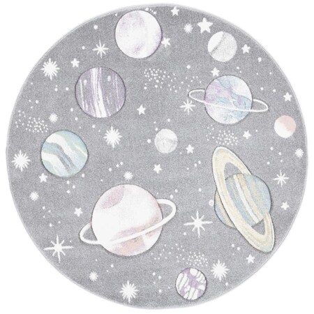 Safavieh 3 x 3 ft. Round Carousel Kids 100 Area Rug; Grey & Lavender CRK103F-3R